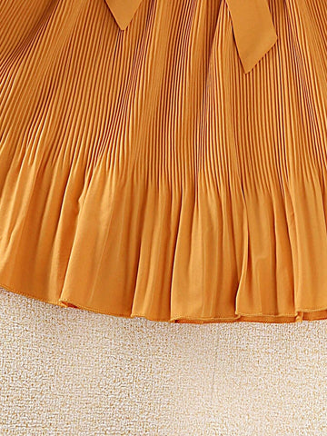 Young Girl Sweet Ruffle Collar Long Sleeve Pleated Dress, Suitable For Spring And Autumn