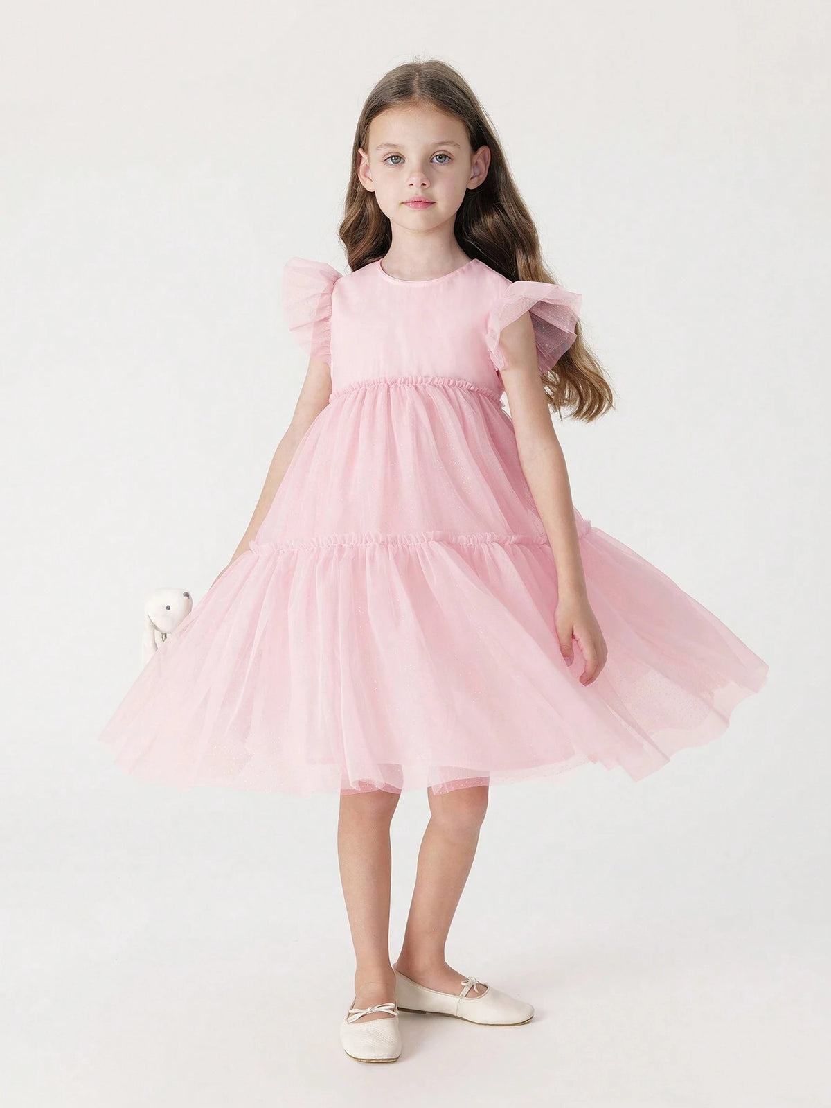 Young Girl Sweet Simple Contrast Mesh Round Neck Dress, Summer