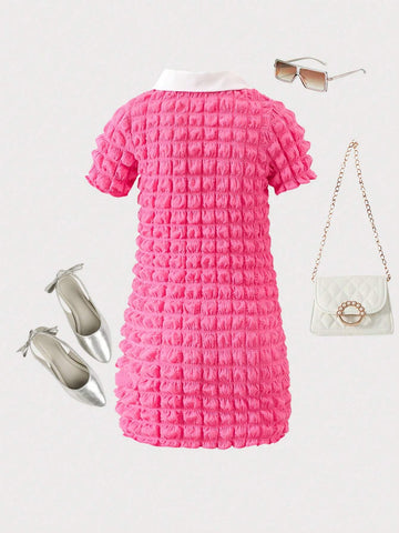 Young Girl Sweet & Cool Y2K Bubble Plaid Polo Dress