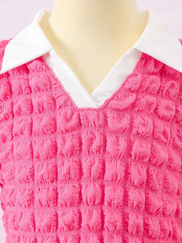 Young Girl Sweet & Cool Y2K Bubble Plaid Polo Dress