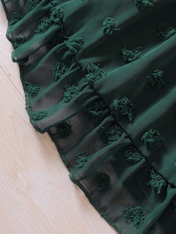 Young Girl Swiss Dot Flare Sleeve Ruffle Hem Dress