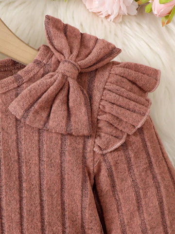 Young Girl Textured Solid Color Butterfly Decor Long Dress, Spring Autumn Fashion
