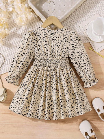 Young Girl Three-Dimensional Bow Floral Wrap Dress, Great For Casual & Daily Wear & School Daily In Spring And Autumn