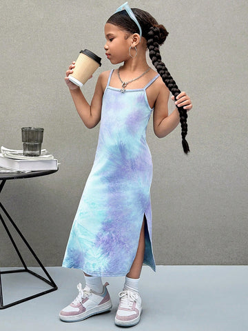 Young Girl Tie Dye Knit Snug Fit Casual Camisole Dress