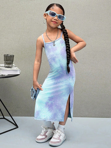 Young Girl Tie Dye Knit Snug Fit Casual Camisole Dress