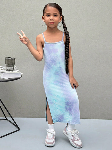 Young Girl Tie Dye Knit Snug Fit Casual Camisole Dress