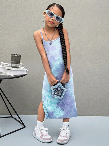 Young Girl Tie Dye Knit Snug Fit Casual Camisole Dress