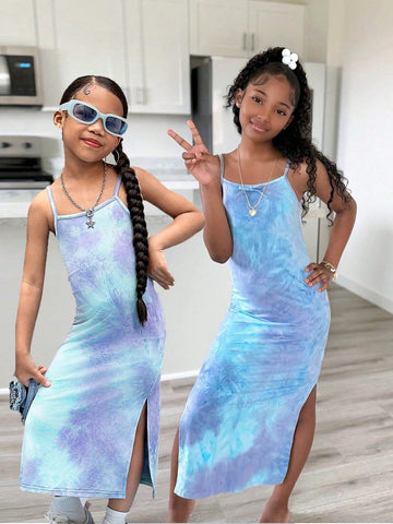 Young Girl Tie Dye Knit Snug Fit Casual Camisole Dress