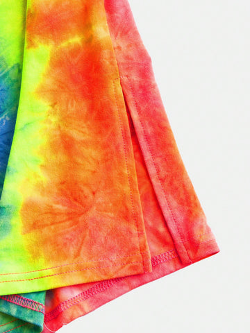 Young Girl Tie Dye Round Neck Fitted Casual Knit Dress