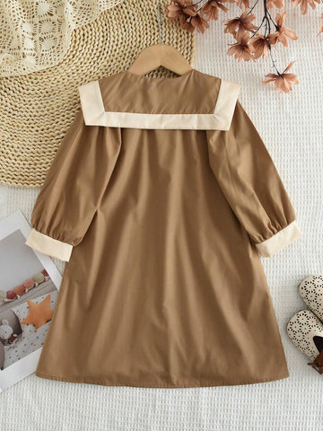 Young Girl Trendy British Style Mid-Length Windbreaker Dress Set, Spring And Autumn