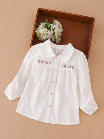 Young Girl Turndown Collar Long Sleeve Thin Blouse, Autumn