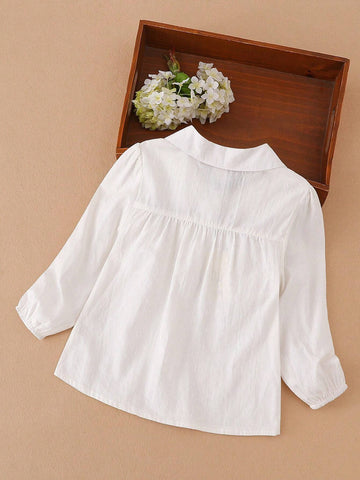 Young Girl Turndown Collar Long Sleeve Thin Blouse, Autumn