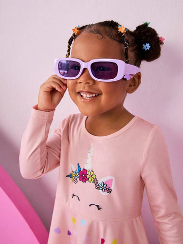 Young Girl Unicorn Pattern Colorful Heart Design Knitted Long Sleeve Cute Dress