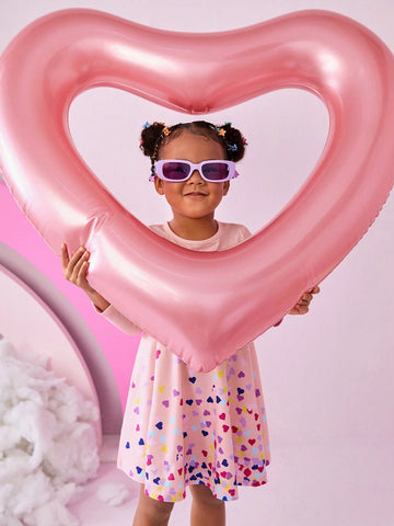 Young Girl Unicorn Pattern Colorful Heart Design Knitted Long Sleeve Cute Dress