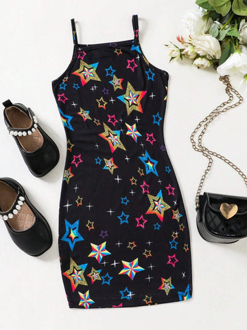 Young Girl Unicorn Print Spaghetti Strap Dress