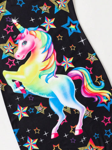 Young Girl Unicorn Print Spaghetti Strap Dress