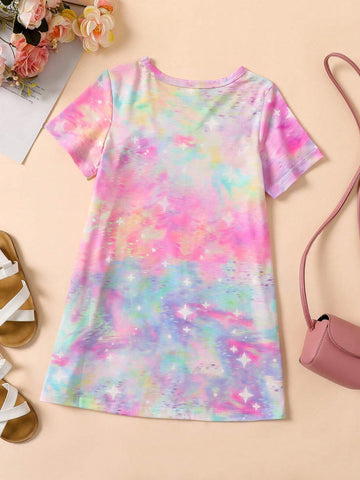 Young Girl Unicorn Printed Sweet And Airy Style Short-Sleeved Dress For Summer Coolness