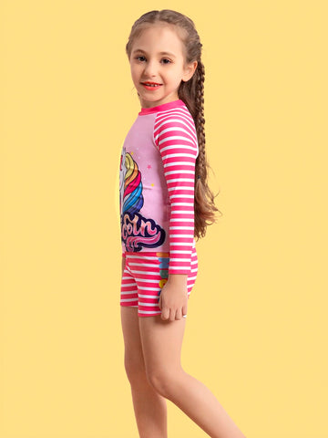 Young Girl Unicorn & Striped Print Bikini Swimsuit