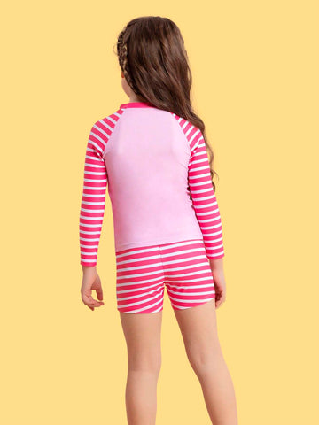Young Girl Unicorn & Striped Print Bikini Swimsuit