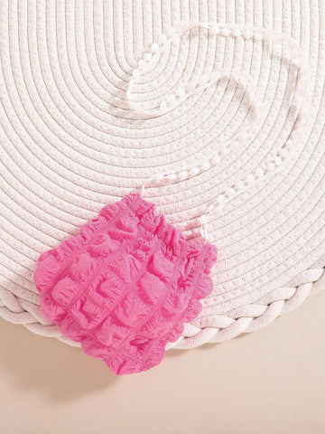 Young Girl Urban Elegant Ribbed Patchwork Textured Fabric Puff Sleeve And Decorated Belt Long Sleeve Jumpsuit.