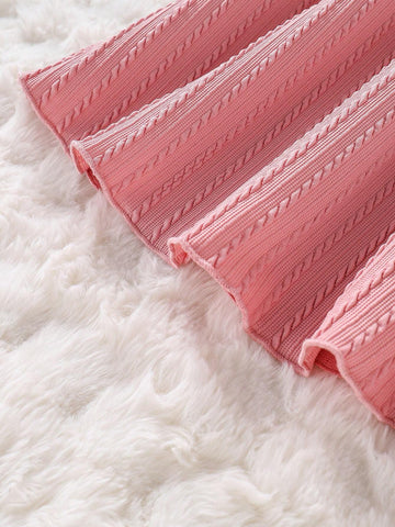 Young Girl' V-Neck Knitted Jacquard Embroidered Letter Casual Dress, Spring Autumn