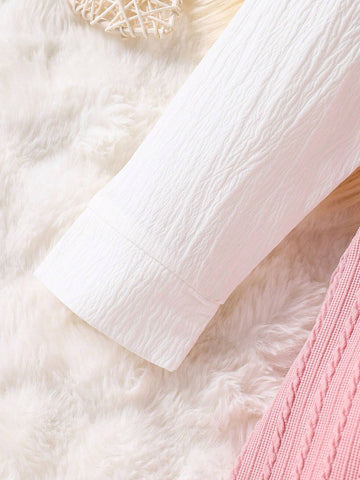 Young Girl' V-Neck Knitted Jacquard Embroidered Letter Casual Dress, Spring Autumn