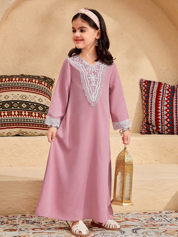 Young Girl V-Neck Slim Fit Casual Shift Dress