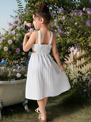 Young Girl Vacation Beach Criss-Cross Halter Striped 3D Woven Floral Crop Top Dress