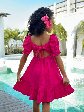 Young Girl Vacation Casual Fashion V-Neck Short Sleeve Dress