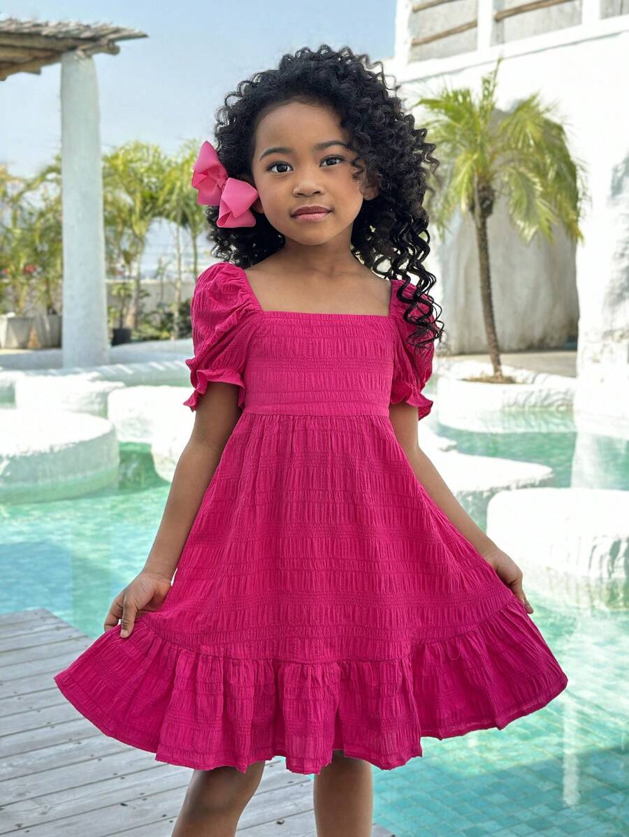 Young Girl Vacation Casual Fashion V-Neck Short Sleeve Dress