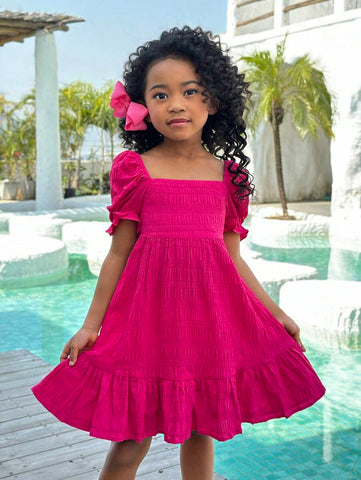 Young Girl Vacation Casual Fashion V-Neck Short Sleeve Dress