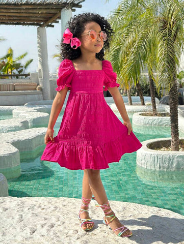 Young Girl Vacation Casual Fashion V-Neck Short Sleeve Dress