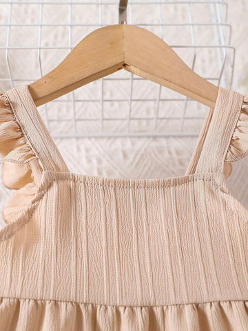 Young Girl Vacation Leisure Sweet Lady Lotus Leaf Edge Cute Strap Dress