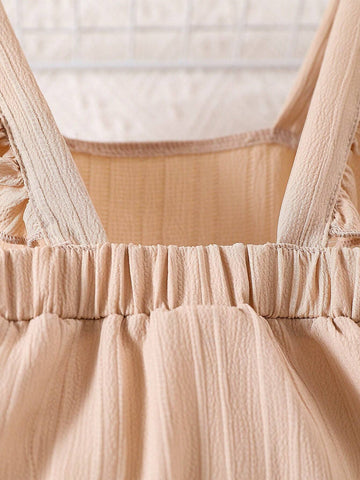 Young Girl Vacation Leisure Sweet Lady Lotus Leaf Edge Cute Strap Dress