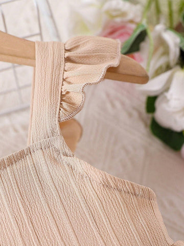 Young Girl Vacation Leisure Sweet Lady Lotus Leaf Edge Cute Strap Dress