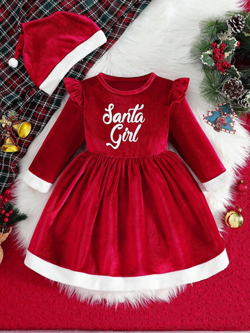 Young Girl Velvet Christmas Party Dress