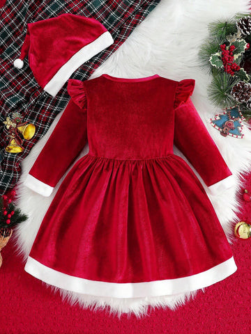 Young Girl Velvet Christmas Party Dress