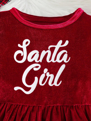 Young Girl Velvet Christmas Party Dress