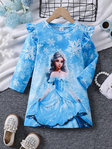 Young Girl Vintage Blue Dress, With Peter Pan Collar Design And White Lace Trim, Enhancing Sweetness And Retro Vibe, In Classic Denim Blue Tone, Suitable For Casual, Outdoor, Spring/Summer