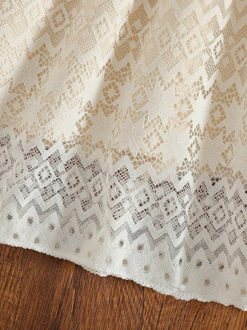 Young Girl Vintage Floral Lace Trim Collar Long Sleeve Dress, Sweet And Cute Style Suitable For Girls Ages 4-7 To Wear In Spring And Autumn Seasons