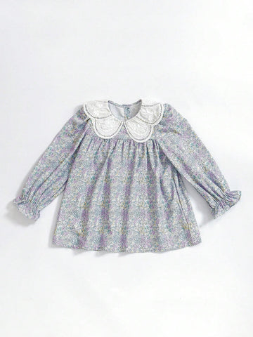 Young Girl' Vintage French Ditsy Floral Casual Blouse, Autumn/Winter