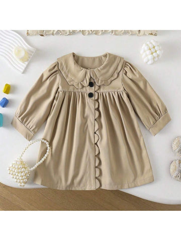 Young Girl Vintage Style Sweet Peter Pan Collar Handmade Lace Trim Dress, Autumn/Winter