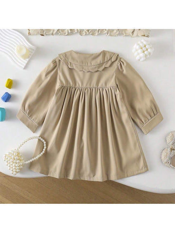 Young Girl Vintage Style Sweet Peter Pan Collar Handmade Lace Trim Dress, Autumn/Winter