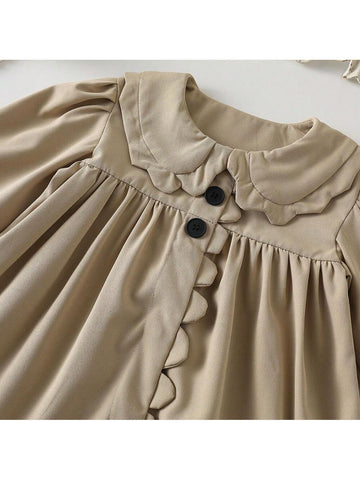 Young Girl Vintage Style Sweet Peter Pan Collar Handmade Lace Trim Dress, Autumn/Winter