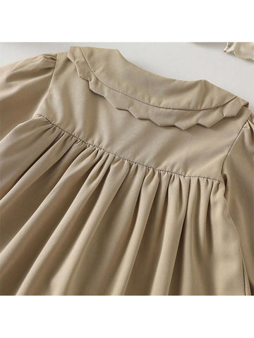 Young Girl Vintage Style Sweet Peter Pan Collar Handmade Lace Trim Dress, Autumn/Winter