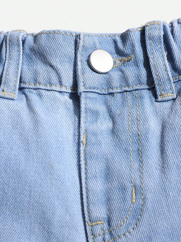 Young Girl Washed Denim Jeans With Holiday Casual Style And Faux Fur Hem