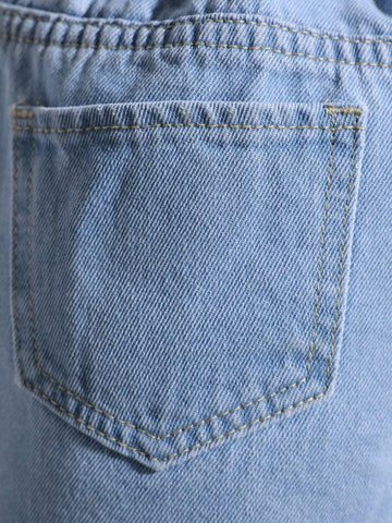 Young Girl Washed Denim Jeans With Holiday Casual Style And Faux Fur Hem