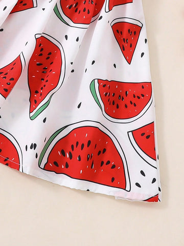 Young Girl Watermelon Print Casual Strapless Dress Summer