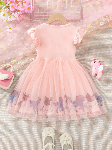 Young Girl Wedding Floral Girl Dress, Spring/Summer Collection, Colorful Printed Mesh Dress