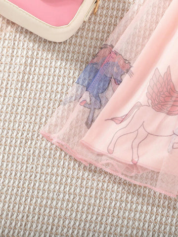 Young Girl Wedding Floral Girl Dress, Spring/Summer Collection, Colorful Printed Mesh Dress